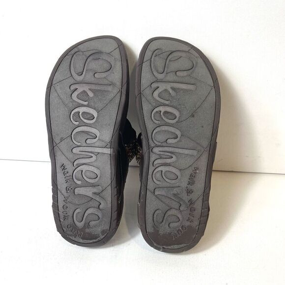 Skechers Tone-ups Wedge Flip Flop Womens 11 Brown Multicolor Woven Thong Sandals - Picture 11 of 11